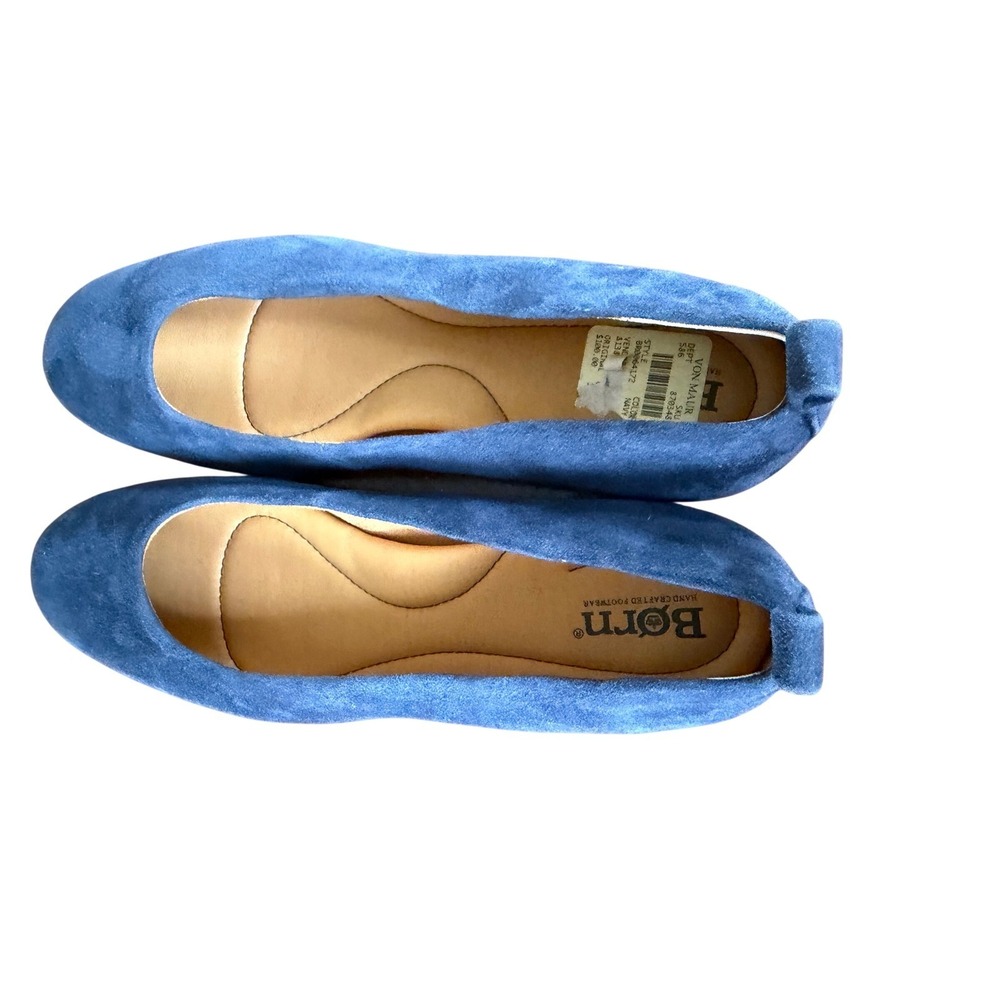 Born Julianne Navy Blue Suede Ballet Flats Round Toe Slip On Shoes comfort - Picture 4 of 9